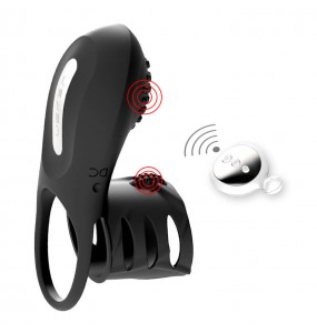 JEUSN Wireless Remote Control Dual Vibrating Delay Cock Rings (Chargeable - Black)